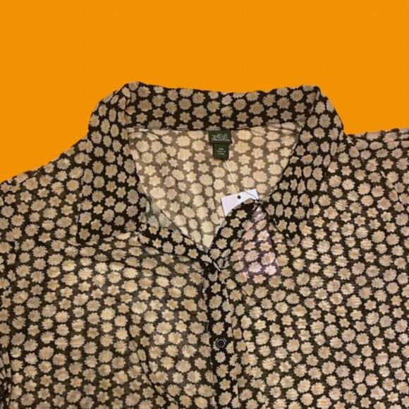 Black Floral Print Longsleeve Sheer Mesh Button Down Shirt Dress Coverup (XXL) - Picture 3 of 8